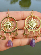 Load image into Gallery viewer, Sun and Moon Dangly Earrings