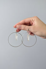 Load image into Gallery viewer, Silver Hooped Earrings with Dangly Aura Quartz