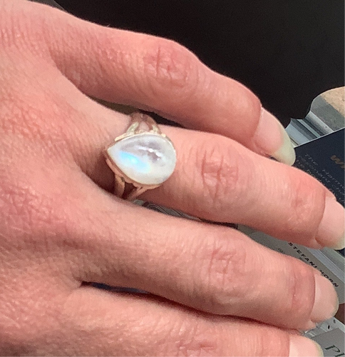 Sterling silver Rainbow Moonstone Ring - large teardrop