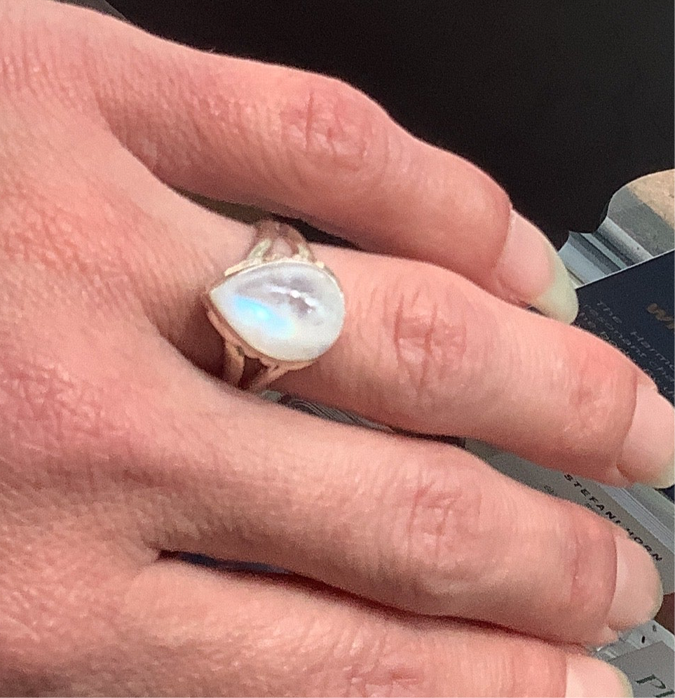 Sterling silver Rainbow Moonstone Ring - large teardrop
