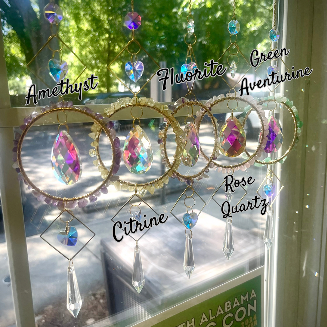 Gemstone Circle and Hearts Suncatcher