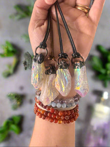 Angel Aura Quartz Electroplated Necklace – Iridescent Crystal Healing Jewelry