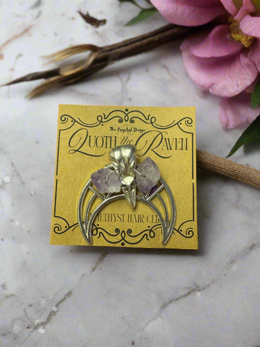 “Quoth the Raven” — Crow Amethyst Hair Pin