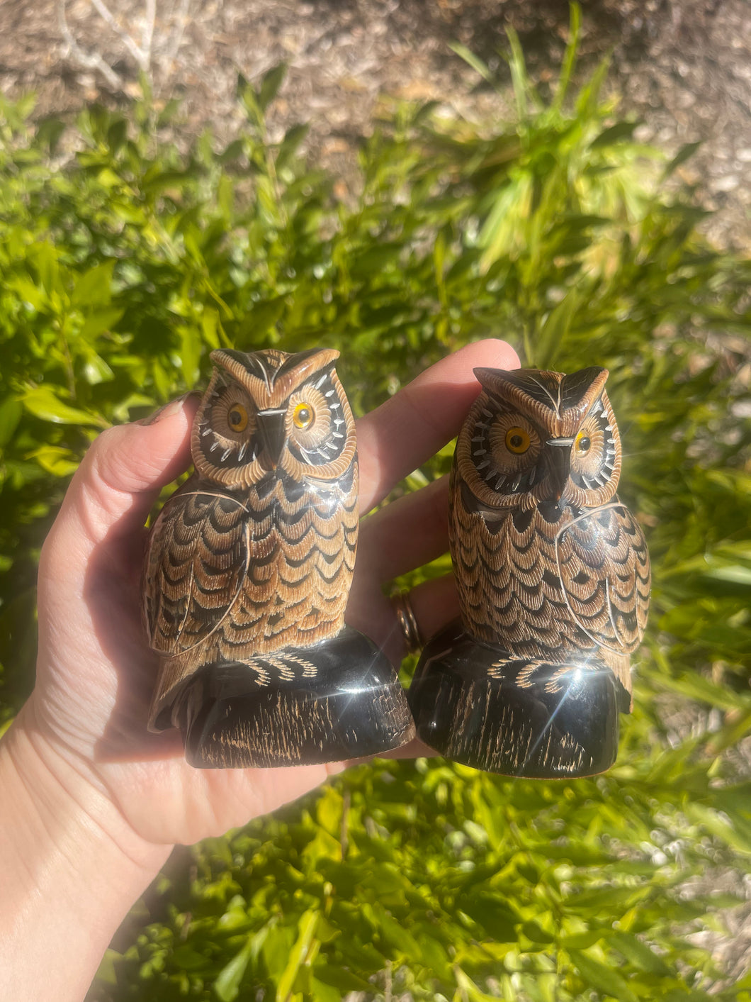 Vintage Carved Horn Owl Figurine
