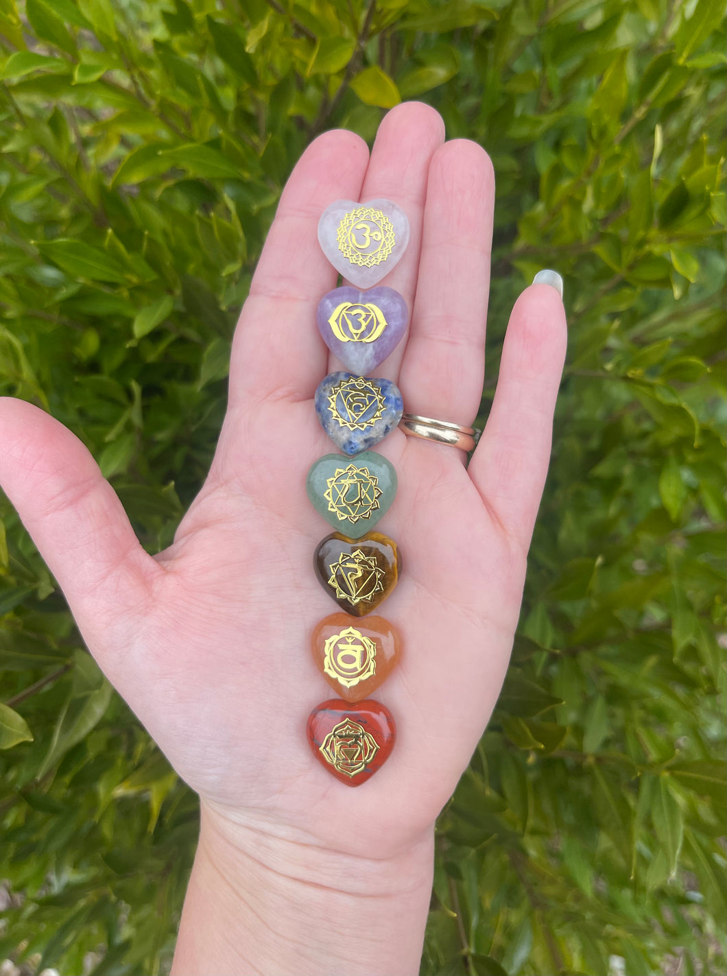 7 Gemstone Hearts with Chakra Symbols
