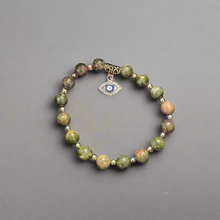 Load image into Gallery viewer, Gemstone Bracelets with Evil Eye Charm