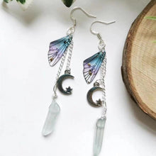 Load image into Gallery viewer, Butterfly Wing with Dangly Quartz Earrings