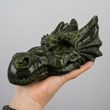 Load image into Gallery viewer, Nephrite Jade Dragon Head Carving – 5" Long x 3.5" Tall