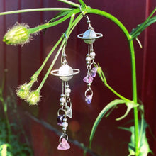 Load image into Gallery viewer, Fluorite Saturn Planet Crystal Earrings
