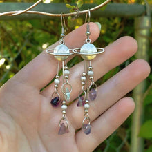 Load image into Gallery viewer, Fluorite Saturn Planet Crystal Earrings