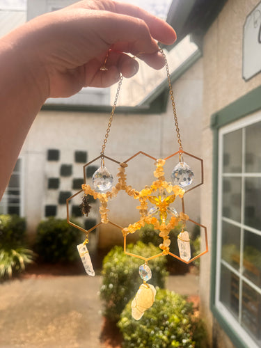 Citrine Honeycomb Bee Suncatcher