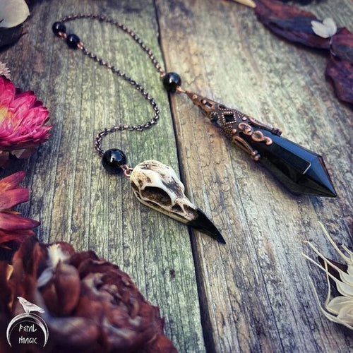 Raven Crow Obsidian Pendulum