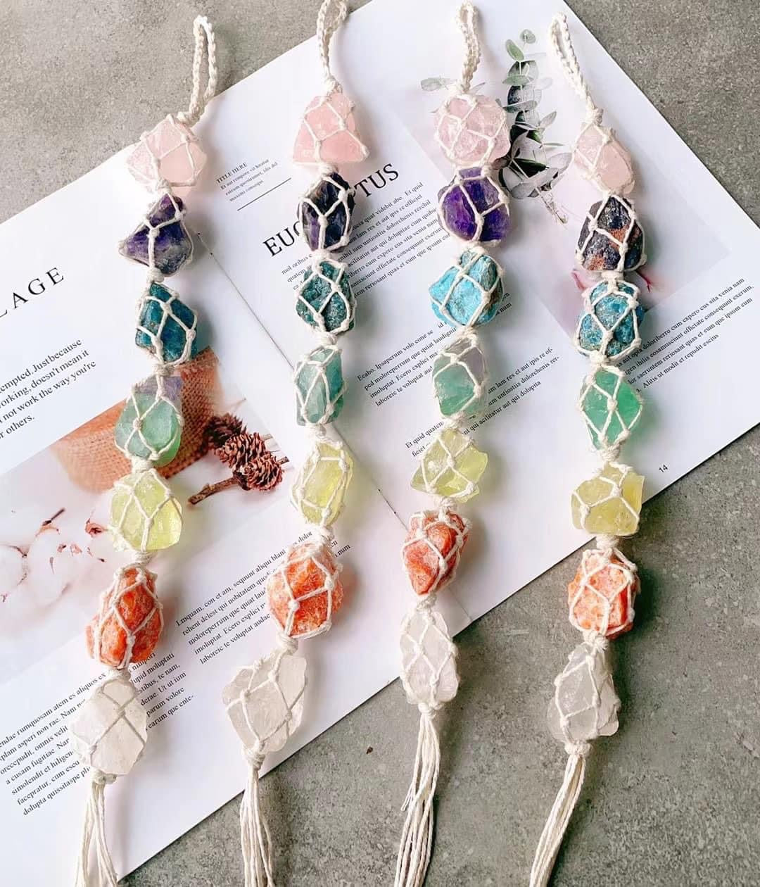 macrame plant hanger with crystals Macramé Chakra Stone Hangers – Crystal Energy for Any Space – The Brewers  Alley