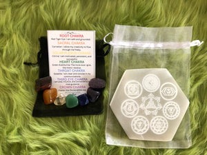 Selenite Chakra Plate with Chakra Stones